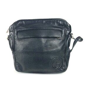 Gucci Shoulder Bag Logo Interlocking G Leather Black